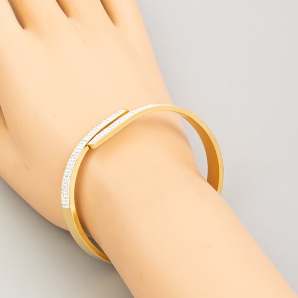 Pave Stainless Steel Hinged Stainless Steel Bracelet - Picture 3 of 3